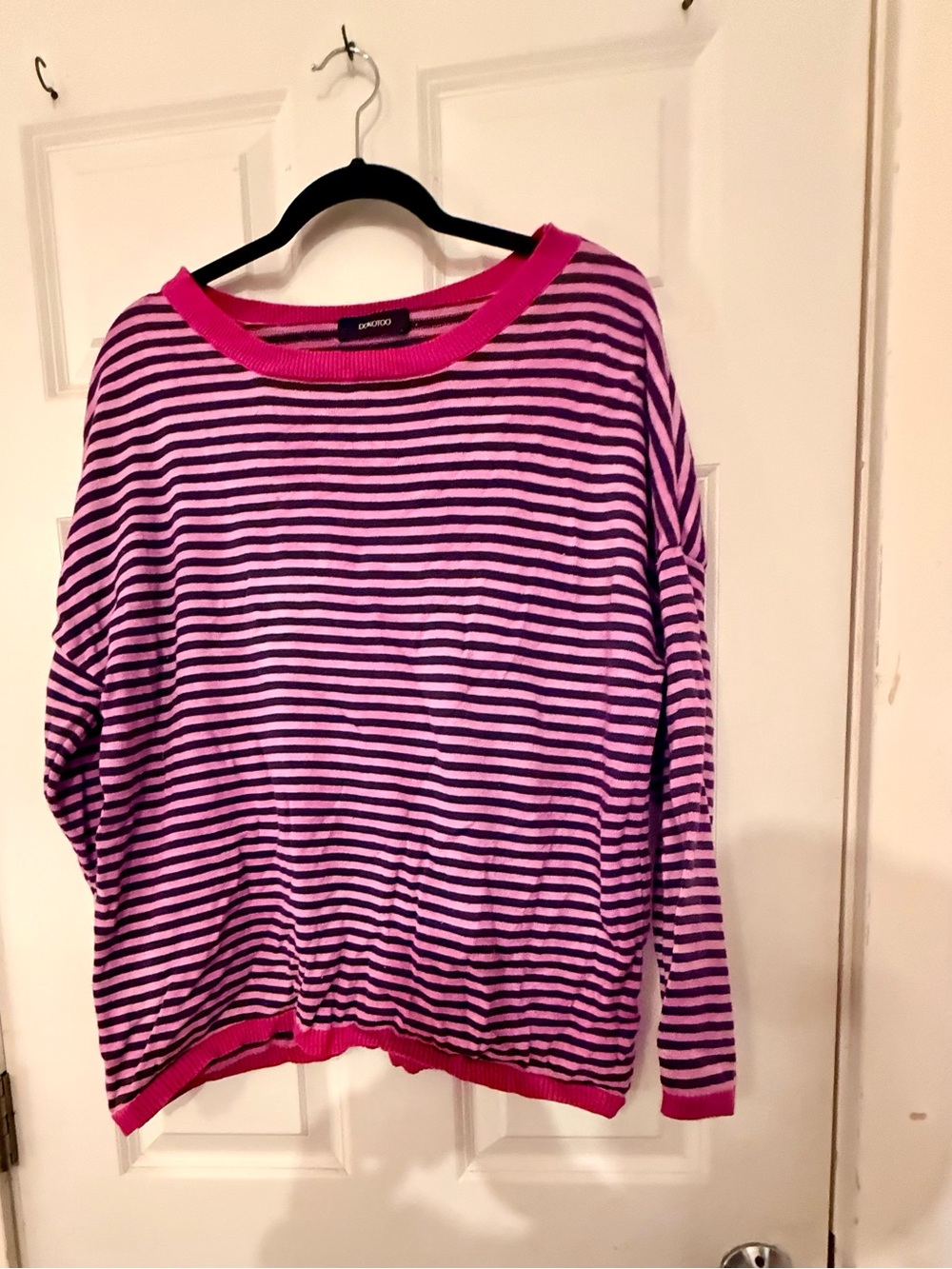 Bright Pink and Black Striped Women’s Sweater
